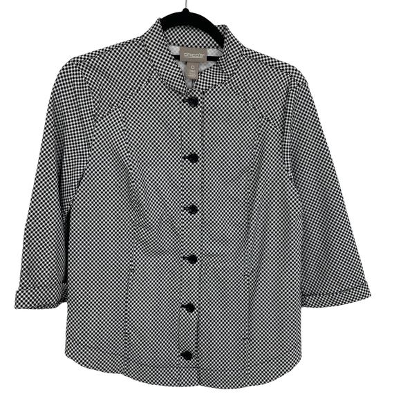 NWT Chico's Perfect Stretch Diamond Gingham 3/4 Jacket Black White US 4 - Picture 1 of 4